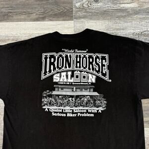 Vintage Alore Iron Horse Saloon Black Mens 3XL Double Sided Biker Pocket T-Shirt